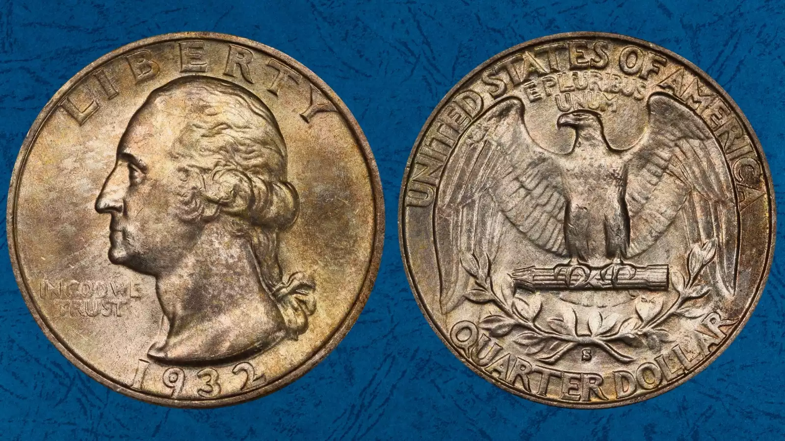 1932 Washington Quarter off-center strike error showing shifted design with blank planchet crescent and date still visible